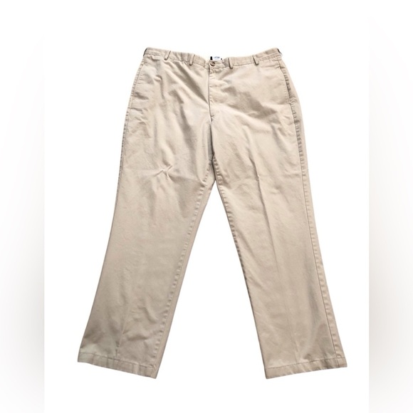 Lands End Traditional Fit Chino Khaki Pants 44 Tall x 33 Flat Front Bootcut - Picture 1 of 4